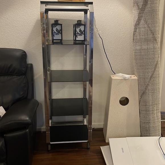 Matching black/chrome stands with glass shelves. - Picture 2 of 2